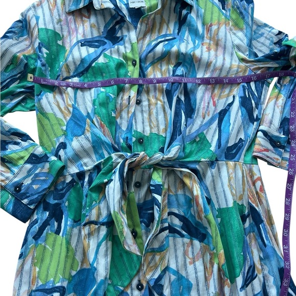 NIC + ZOE Scribble Vines Shirt Dress Size Small Green Blue Preppy NWOT - Picture 7 of 11